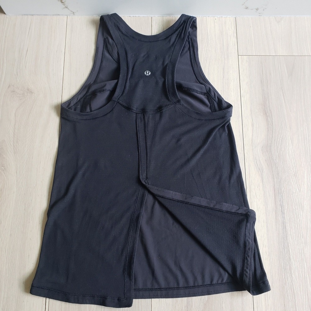 Lululemon Tank Top Womens Black Small Open Back Loose‎ Lightweight Run Shirt